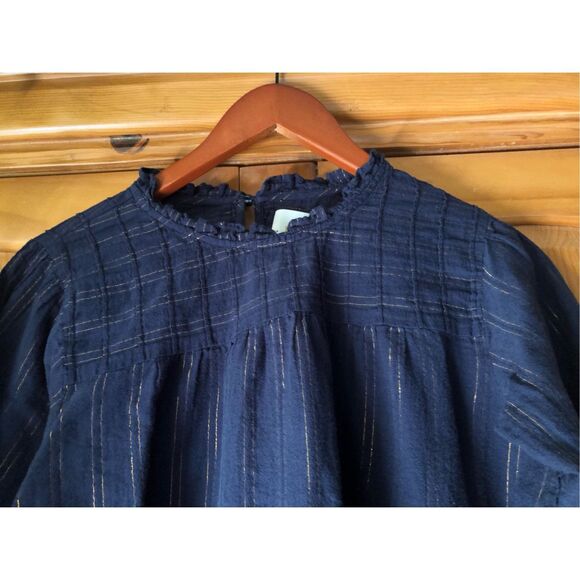 Maeve Womens Reston Metallic Striped Top Blue  Small - Picture 5 of 12